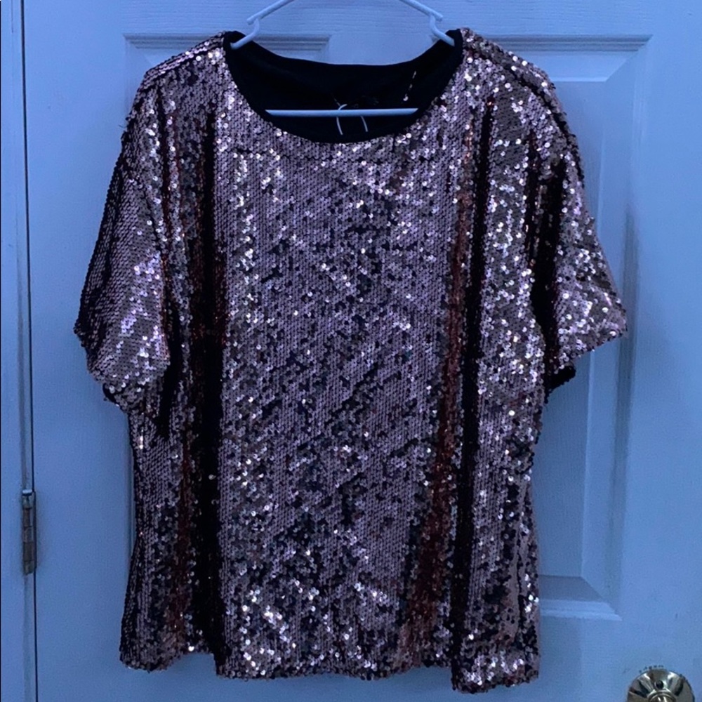 Plus Sized Women’s Rose Gold Sequin Blouse